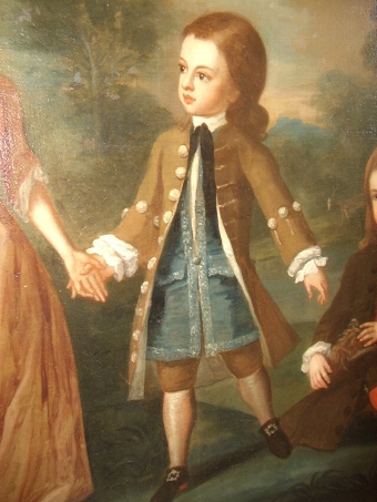 Antique A RARE MOSES VANDERBANK OIL PAINTING ON CANVAS OF A GEORGE 11 PERIOD FAMILY GROUP SIGNED & DATED C1733. FULLY RESTORED MEASURING A HUGE 82 X 56 INCHES FRAMED