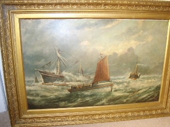 VICTORIAN 19TH CENTURY MARINE OIL PAINTING ON ARTISTS BOARD AFTER WILLIAM BROOMES ORIGINAL OF THE...