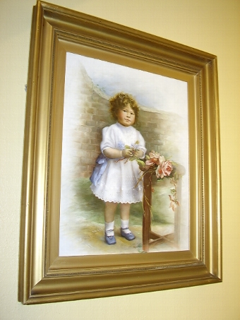 QUALITY OIL PORTRAIT ON ARTISTS BOARD OF YOUNG GIRL POSING WHILST HOLDING FLOWERS PAINTED & SIGNE...