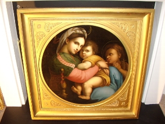 OLD MASTER QUALITY OIL PAINTING OF THE MADONNA DELLA SEGGIOLA AFTER RAPHAEL PRESENTED IN A PAINTE...