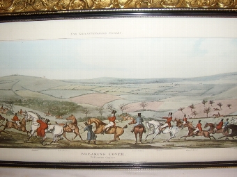 Antique COLOURED PRINT OF LEICESTERSHIRE HUNT IN PROGRESS TITLED 