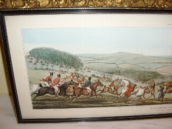 Antique COLOURED PRINT OF LEICESTERSHIRE HUNT IN PROGRESS TITLED 