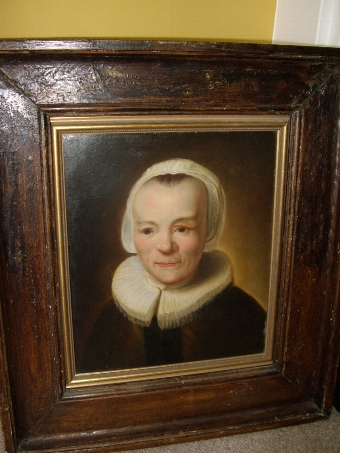 LATE 18TH CENTURY DUTCH(FLEMISH)SCHOOL OIL PORTRAIT ON BOARD OF A LADY WEARING RUFF COLLAR & PRES...