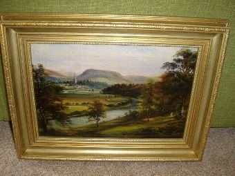 19TH CENTURY OIL PAINTING OF THE RIVER WYE IN ROSS HERTFORDSHIRE BY ARTIST GEORGE WILLIS PRYCE C1...