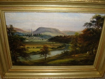 Antique 19TH CENTURY OIL PAINTING OF THE RIVER WYE IN ROSS HERTFORDSHIRE BY ARTIST GEORGE WILLIS PRYCE C1890