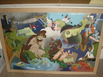 C1938 IMPORTANT MODERNISTIC MIXED MEDIA ORIGINAL WORK BY MISS EILEEN M.MOULT TITLED PAN (DESIGN F...