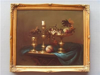FINE QUALITY OIL PAINTING OF STILL LIFE FRUIT BY SOUGHT AFTER HUNGARIAN ARTIST JOZSEF MOLNAR PRES...