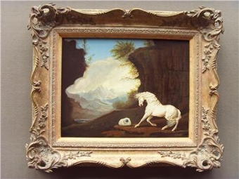 EYECATCHING OIL PAINTING OF A WHITE STALLION AFTER GREEK MYTHOLOGY BY ARTIST MICHAEL SCOTT & PRES...