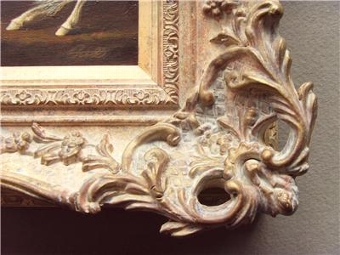 Antique EYECATCHING OIL PAINTING OF A WHITE STALLION AFTER GREEK MYTHOLOGY BY ARTIST MICHAEL SCOTT & PRESENTED IN ORNATE SWEPT ANTIQUE STYLE FRAME 26 X 22 INCHES