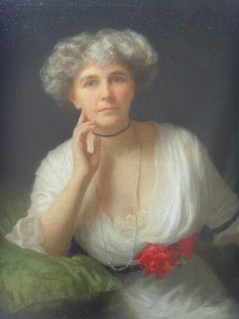 Antique FINE OIL PORTRAIT OF LADY RANDOLPH CHURCHILL C1900 & MOTHER OF WARTIME PRIMINISTER WINSTON CHURCHILL BY ARTIST SYDNEY WALES WHITE 