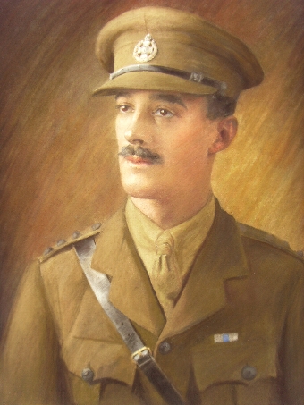 WW1 PASTEL & GOUACHE PORTRAIT ON CANVAS OF AN OFFICER IN THE RIFLES BRIGADE  