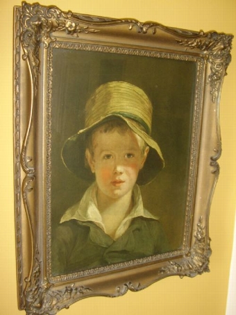 MEDICI PRINT OF YOUNG BOY IN STRAW HAT TITLED THE TORN HAT AFTER THE ORIGINAL OIL PAINTING BY THO...