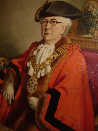 Antique OIL PORTRAIT PAINTING OF LADY MAYORESS OF WIMBLEDON BY ROYAL ACADEMY ARTIST GUY LIPSCOMBE SIZE H52 X W42 INCHES