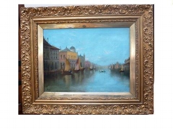 Antique VENICE OIL PAINTINGS SIGNED & IN ORIGINAL ORNATE GILT FRAMES 29 X 24 INCHES  