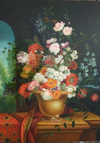 Antique STILL LIFE FLOWER OIL PAINTING BY ARTIST FRANCOIS IN BEAUTIFUL GILT FRAME 