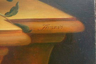 Antique STILL LIFE FLOWER OIL PAINTING BY ARTIST FRANCOIS IN BEAUTIFUL GILT FRAME 