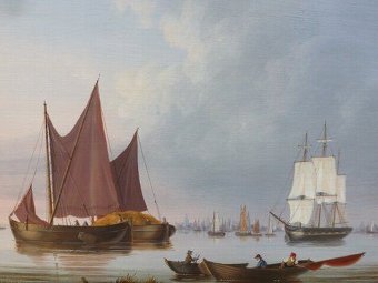 Antique MARINE OIL PAINTING BY BERNARD PAGE IN THE DUTCH MANNER OF FISHING VESSELS AND A MASTED SCHOONER
