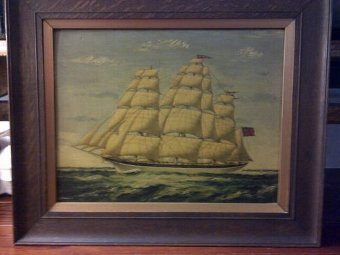 Antique Marine Oil Painting three masted Schooner Panay