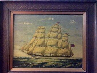 Antique Marine Oil Painting three masted Schooner Panay