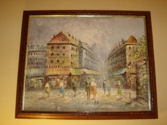 IMPRESSIONIST OIL PAINTING OF FRENCH STREET SCENE