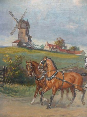 Antique Oil Painting Stage Coach & Horses By Eugun Laluff