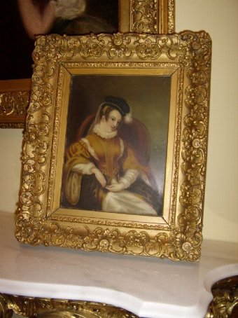 Antique WILLIAM. IV. OIL PORTRAIT OF MARY QUEEN OF SCOTS PAINTING ON WOODEN PANEL