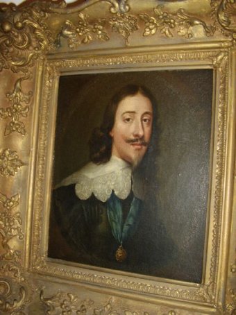 Antique 17THC PORTRAIT OF KING CHARLES 1ST AFTER VAN DYCK (1599-1641)IN LATER FRAME