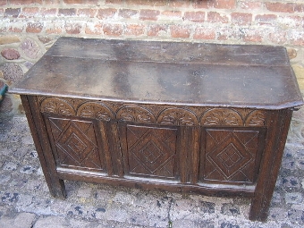 CIRCA 1680-1700  HAND CRAFTED OAK COFFER