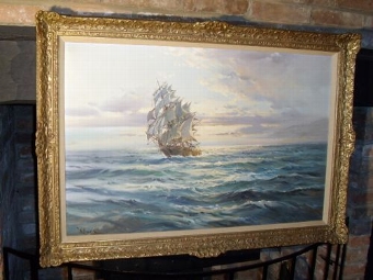 WILFRED KNOX OIL PAINTING OF TEA CLIPPER IN FULL SALE 30 X 42 INCHES