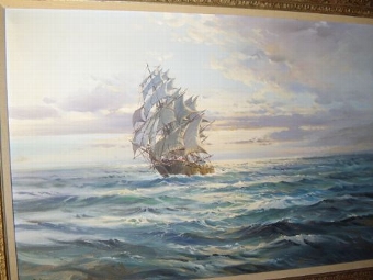 Antique WILFRED KNOX OIL PAINTING OF TEA CLIPPER IN FULL SALE 30 X 42 INCHES