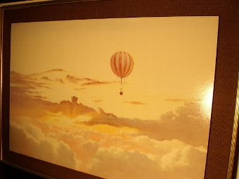 PRINT ON BOARD OF BALLOON IN FLIGHT ABOVE CLOUDS C1960 BY DAVID GRANT  42 INS X 30