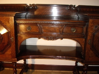 Antique WARING & GILLOWS HAND CRAFTED OAK SIDEBOARD WITH BURR WALNUT INLAY C1910