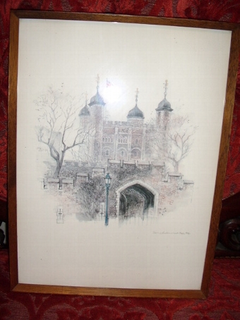 QUALITY PRINT OF TOWER OF LONDON AFTER ORIGINAL PENCIL DRAWING 11 X 15 INCHES