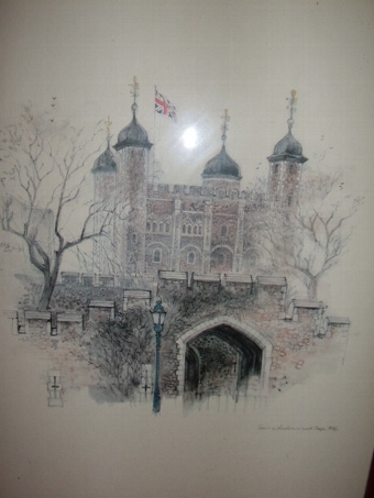 Antique QUALITY PRINT OF TOWER OF LONDON AFTER ORIGINAL PENCIL DRAWING 11 X 15 INCHES