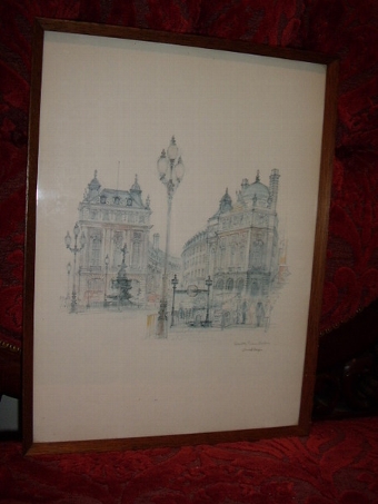 QUALITY PRINT OF PICADILLY CIRCUS LONDON AFTER ORIGINAL PENCIL DRAWING 11 X 15 INCHES