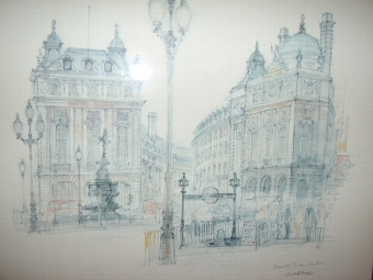 Antique QUALITY PRINT OF PICADILLY CIRCUS LONDON AFTER ORIGINAL PENCIL DRAWING 11 X 15 INCHES