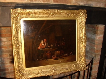 Antique TAVERN INTERIOR BY FOLLOWER OF DAVID TENIERS THE YOUNGER  1610-1690  