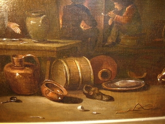 Antique TAVERN INTERIOR BY FOLLOWER OF DAVID TENIERS THE YOUNGER  1610-1690  