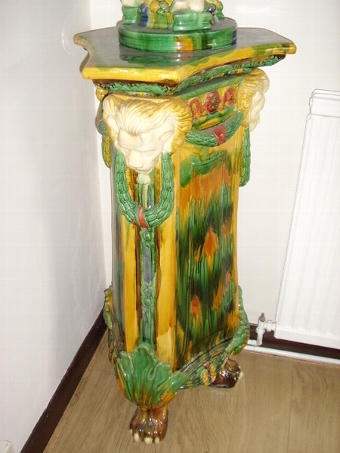 Antique MAJOLICA STYLE TAUREEN PLANTER ON STAND