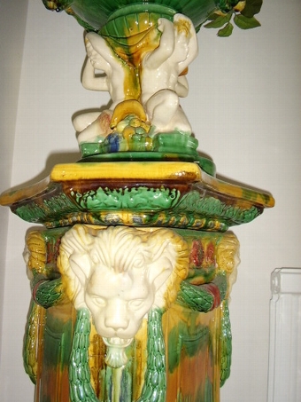 Antique MAJOLICA STYLE TAUREEN PLANTER ON STAND