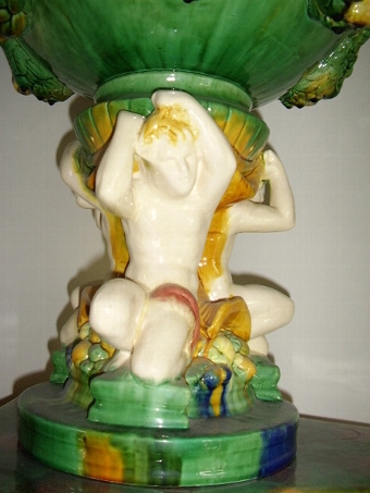 Antique MAJOLICA STYLE TAUREEN PLANTER ON STAND