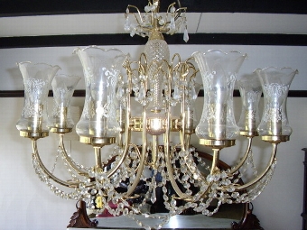 RESERVED CHRYSTAL CHANDERLIER WITH ETCHED GLASS  SHADES & GOLD PLATED ARMS (ONE OF A PAIR) 22 X 2...
