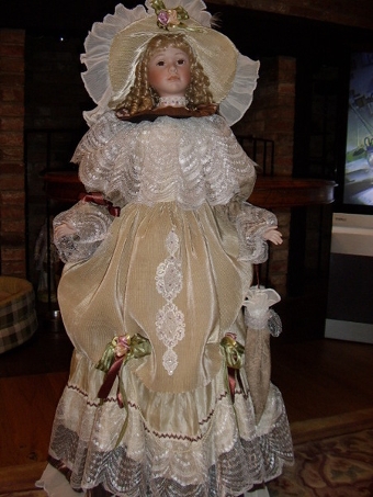 Antique QUALITY PORCELAIN COLLECTORS DOLL IN PERIOD DRESS 4 FT HIGH ...