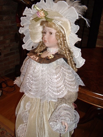 Antique QUALITY PORCELAIN COLLECTORS DOLL IN PERIOD DRESS 4 FT HIGH LIFE SIZE