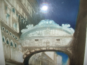 Antique BRIDGE OF SIGH'S PROOF HAND COLOURED ETCHING SIGNED BY ARTIST C1870  32 X 24 INCHES