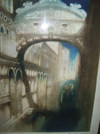 Antique BRIDGE OF SIGH'S PROOF HAND COLOURED ETCHING SIGNED BY ARTIST C1870  32 X 24 INCHES