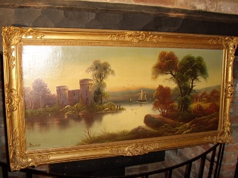 QUALITY OIL ON CANVAS OF URQUHART CASTLE RUINS ON LOCH NESS SCOTLAND CIRCA 1850-70  MEASURING  45...