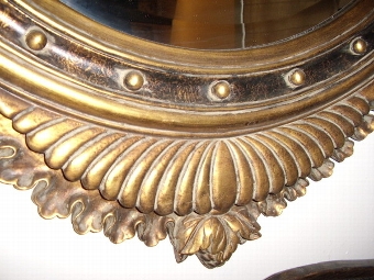 Antique REGENCY STYLE ROUND BEVAL CUT EAGLE MIRROR IN GOLD 45 X 29 INCHES