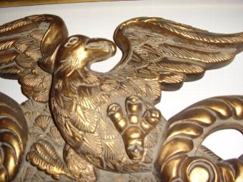 Antique REGENCY STYLE ROUND BEVAL CUT EAGLE MIRROR IN GOLD 45 X 29 INCHES