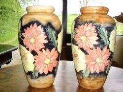 PAIR OF FLORIAN WARE VASES WITH ENAMELLED FINISH